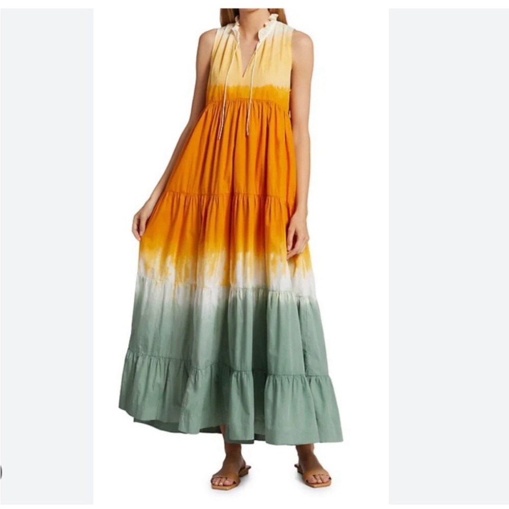 S/W/F Sleeveless Ombre Tiered Maxi Dress in Orange and Sage Size S - Picture 2 of 9